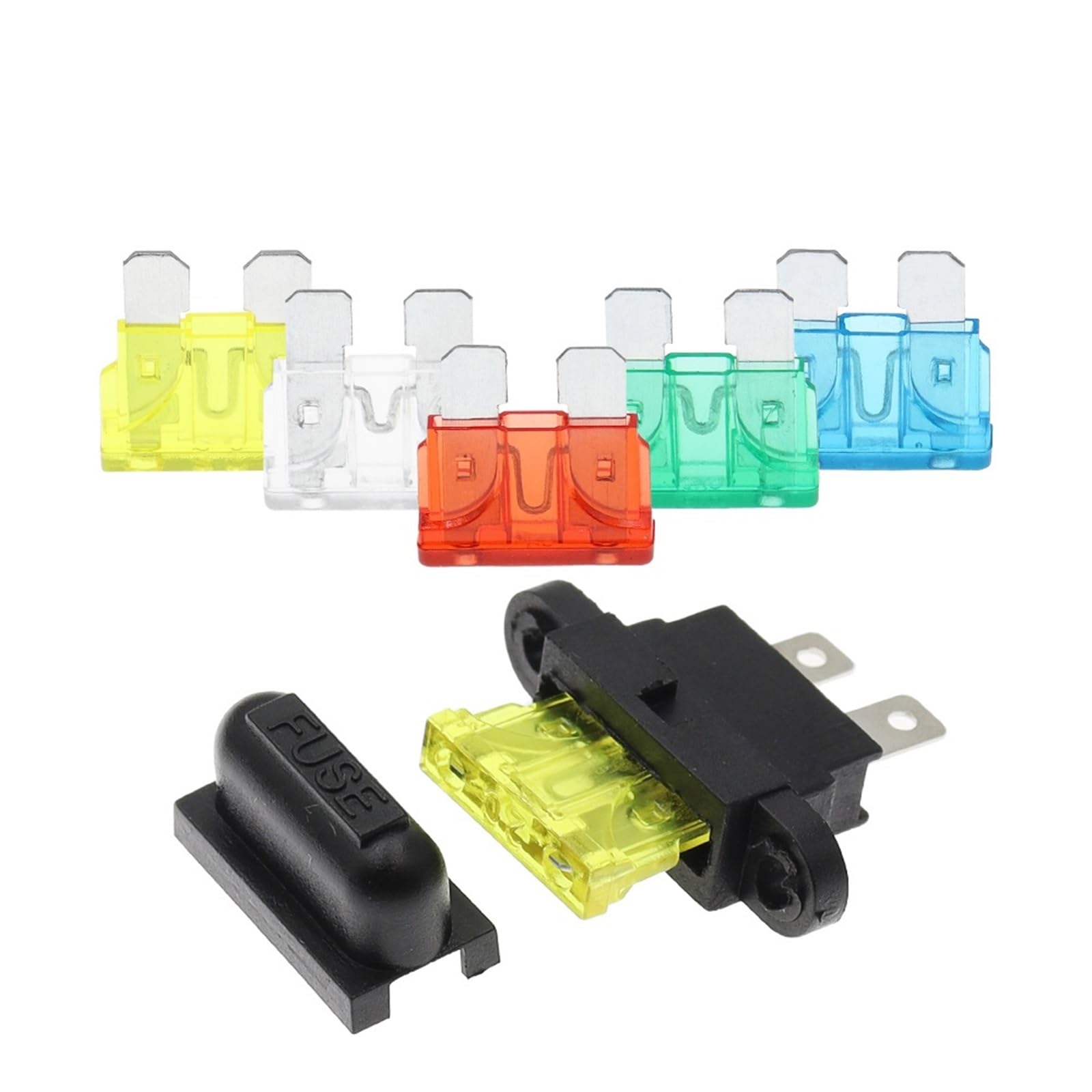 5PCS Wasserdicht Auto Standard Nahen Sicherung Halter + 1-50A Auto Boot LKW ATC ATO Klinge Sicherung 3A 5A 10A 15A 20A 25A 30A 35A 40A 50A(10A)