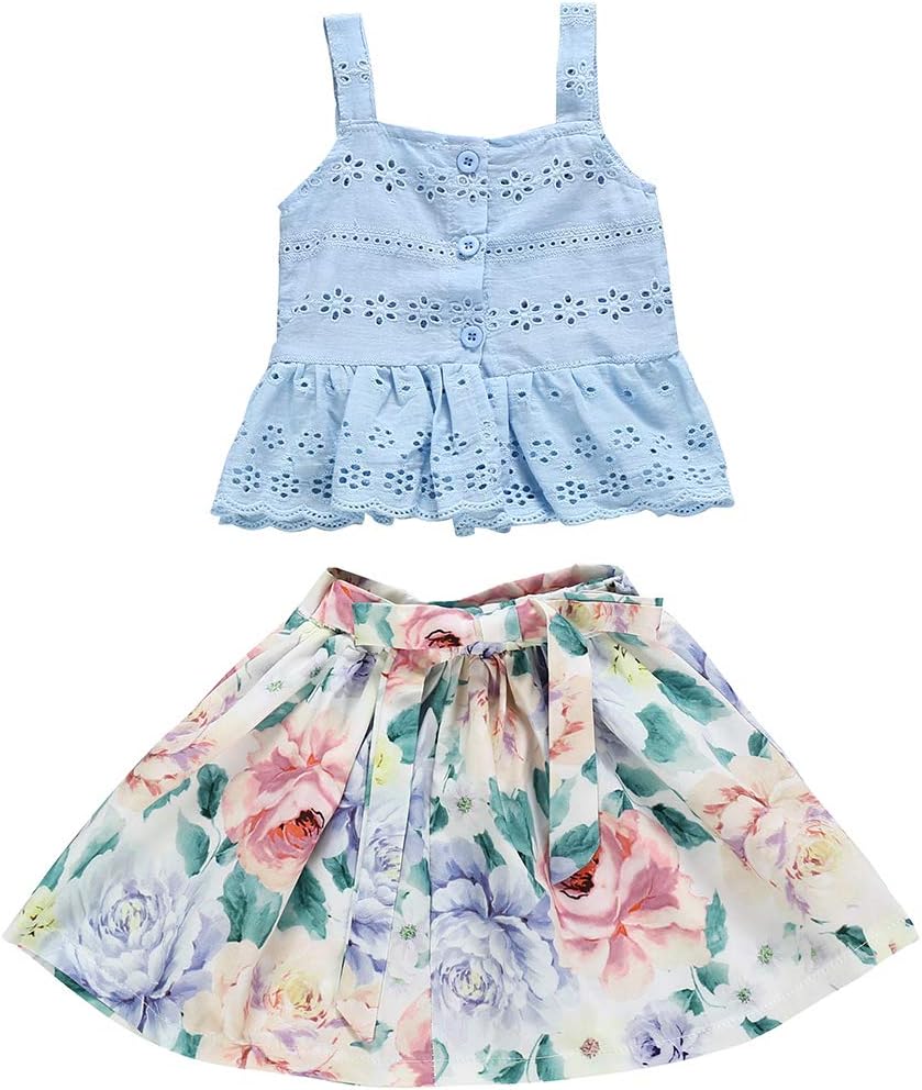 Toddler Kids Baby Girl Floral Outfit Lace Halter Tank Top+Boho Skirt Dress Set Summer Clothes