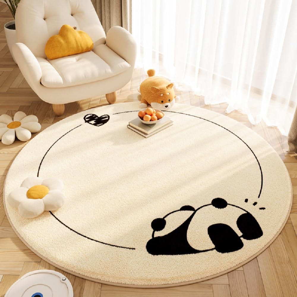 Tapis Doux Modernes adaptés à la Chambre à Coucher des Enfants Décor à la Maison Décoration Tapis Rampant pour Bébé Tapis Anti-dérapant Round Cartoon Animal Rug Lion Print (Crème, Ø 120cm)