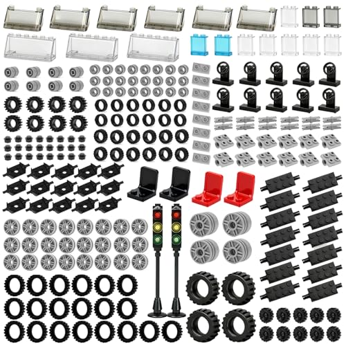 Pamvava Wheels and Axles Sets Tires, City Car Parts Pieces, Windshield Vehicle Accessories Construction Boys Toy