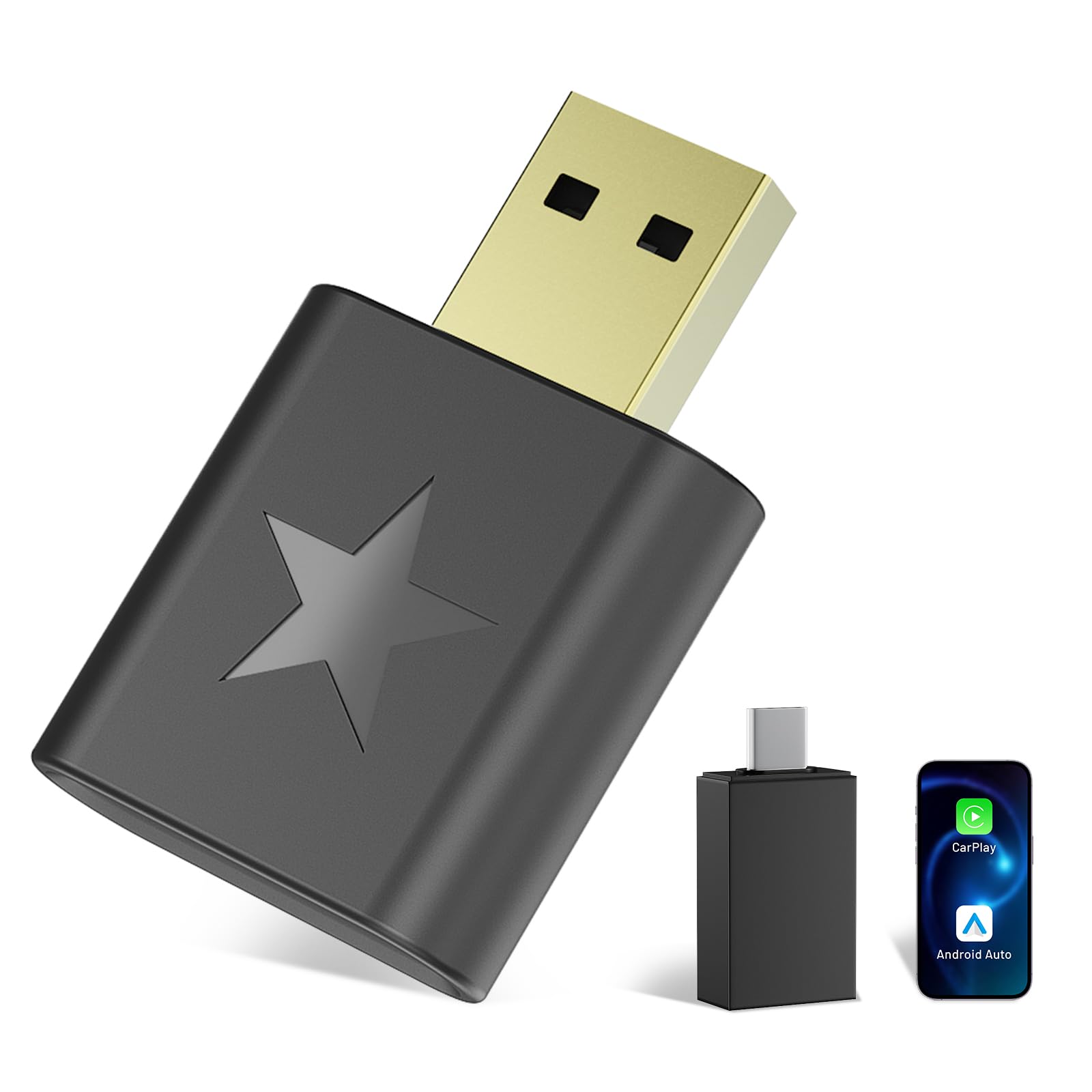 BEVA Adaptateur CarPlay & Android Auto sans Fil 2 en 1 | Mise à niveau 2026, iOS 10+/Android 10+, USB A/C Plug & Play, Pas de latence, Mini & Stable