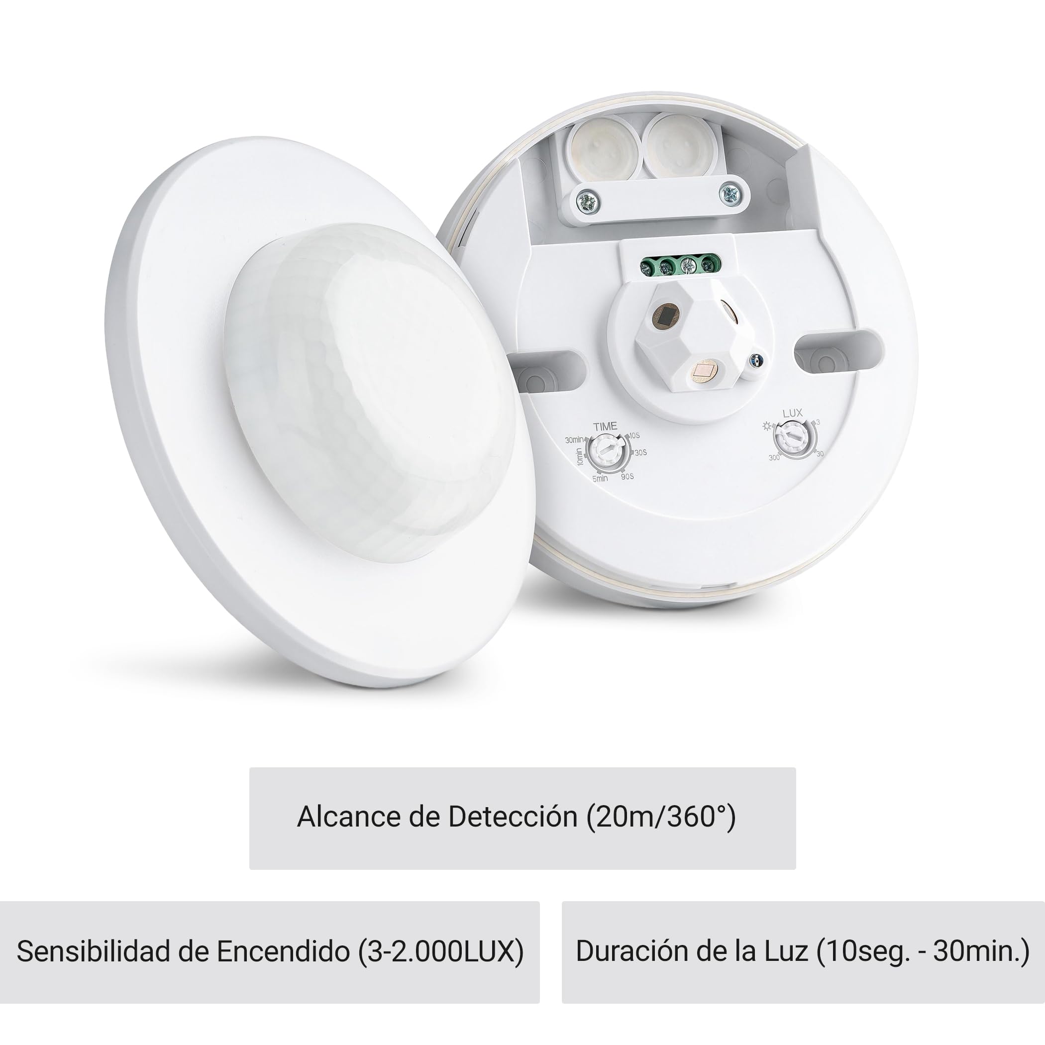 SEBSON Detector de Movimiento Exterior IP65, Montaje Superficie en Techo | LED adecuado, Sensor de Infrarrojos, Programable, Alcance 20m / 360°