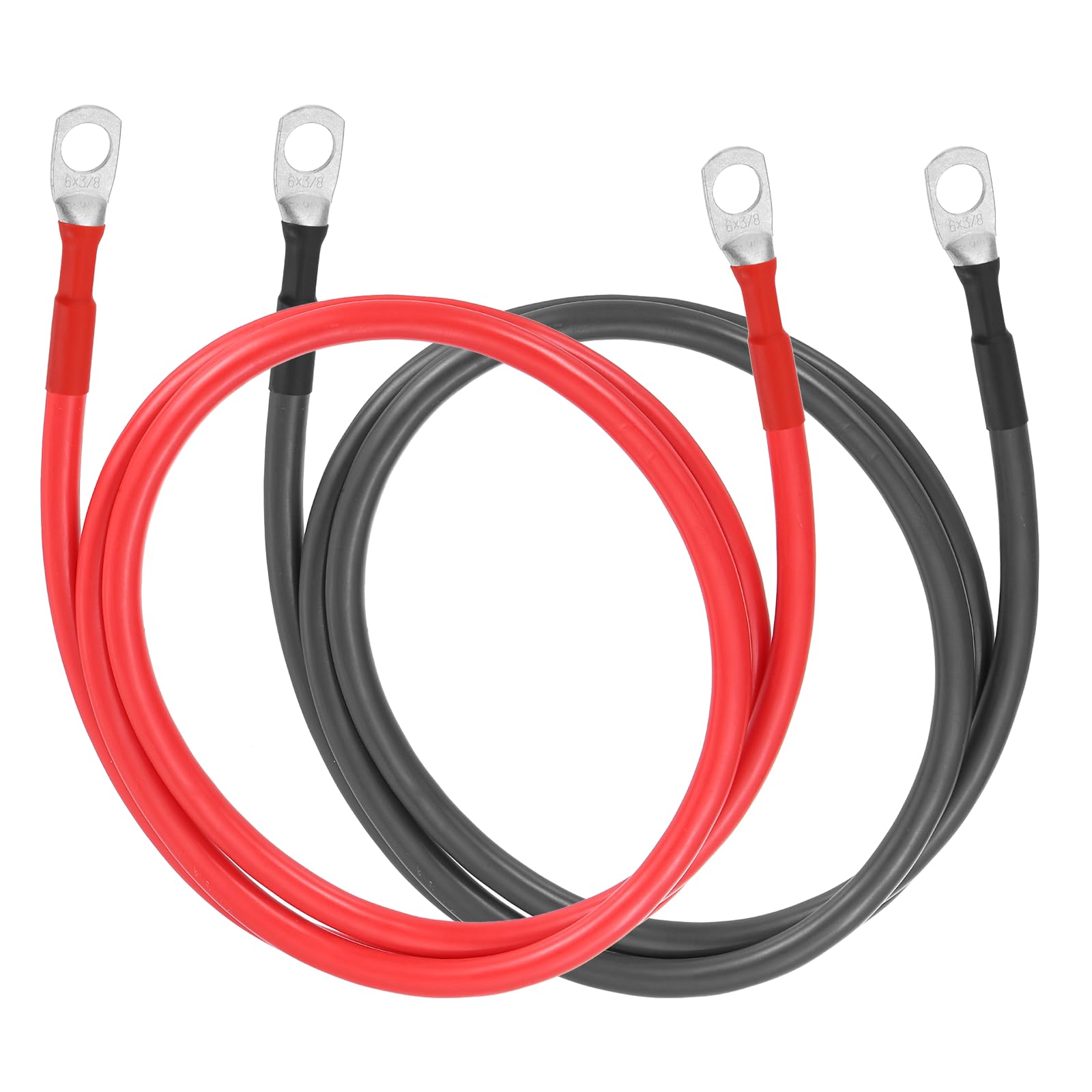 Muiltvoe 2PCS 6 AWG Battery Cable, 2ft Pure Copper Battery Inverter Cables with 3/8" Ring Terminals for Marine Solar Boat Car RV, Red Black