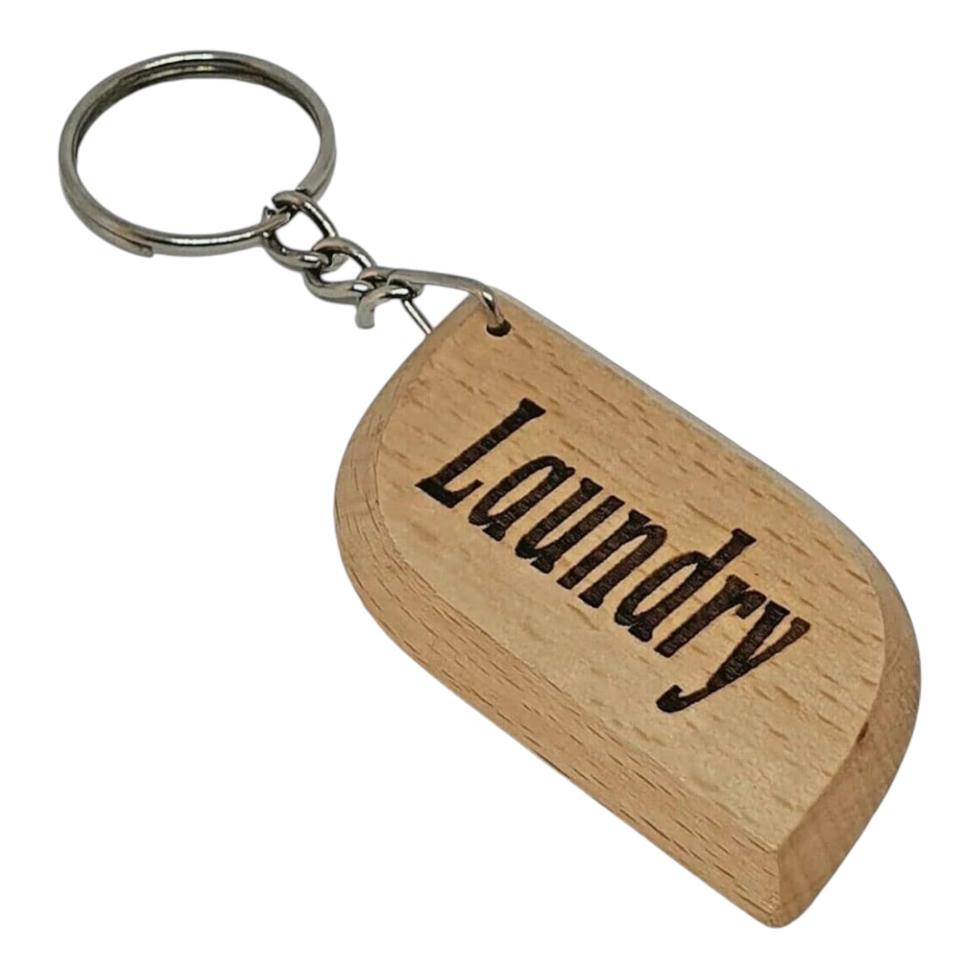 S M Gift Shop LAUNDRY Engraved Wooden Keyring Keychain Key Ring