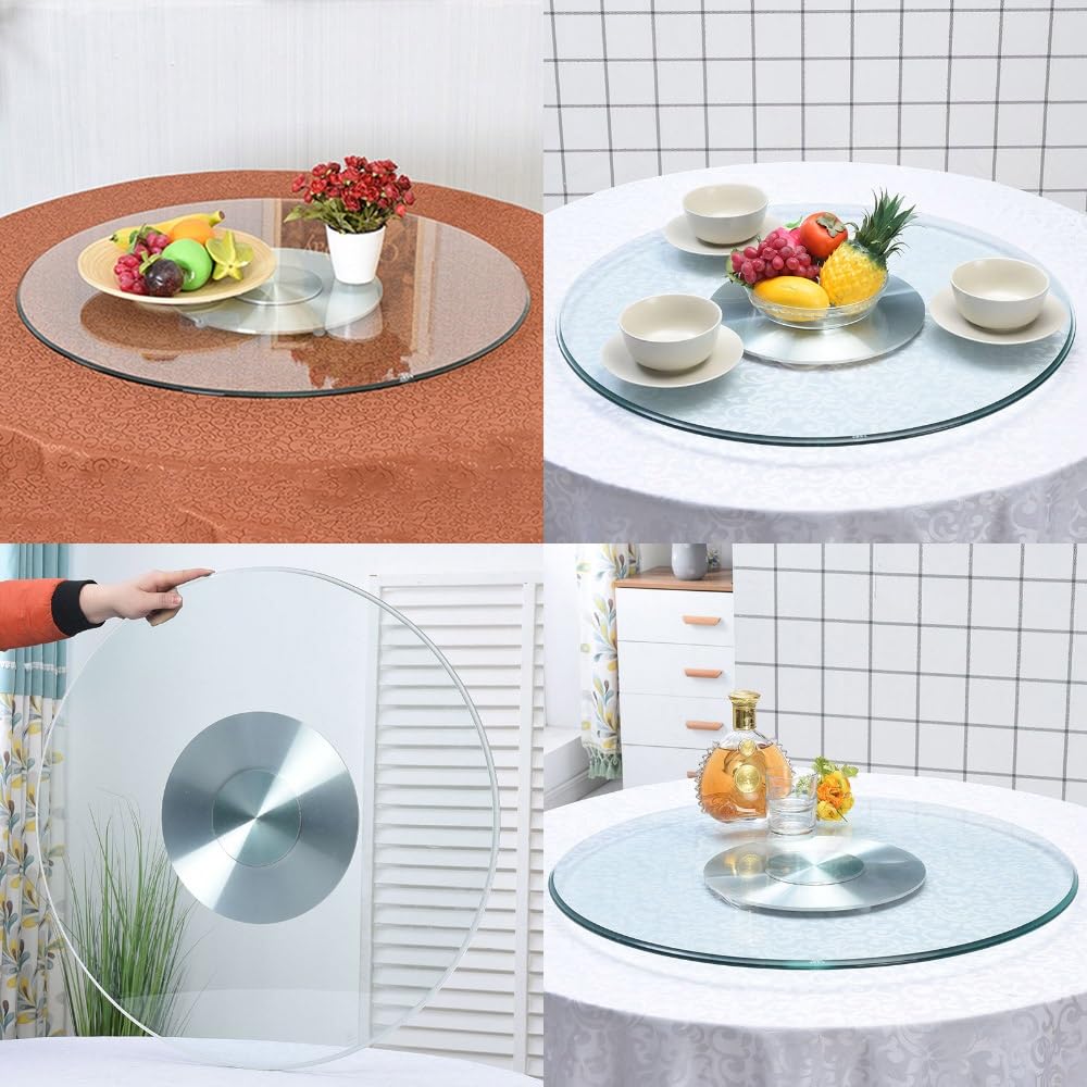 Grand plateau tournant Lazy Susan en verre trempé – Plateau rotatif de 91,4 cm avec base en aluminium pivotant à 360° pour salle à manger, cuisine ou buffet, parfait pour le divertissement