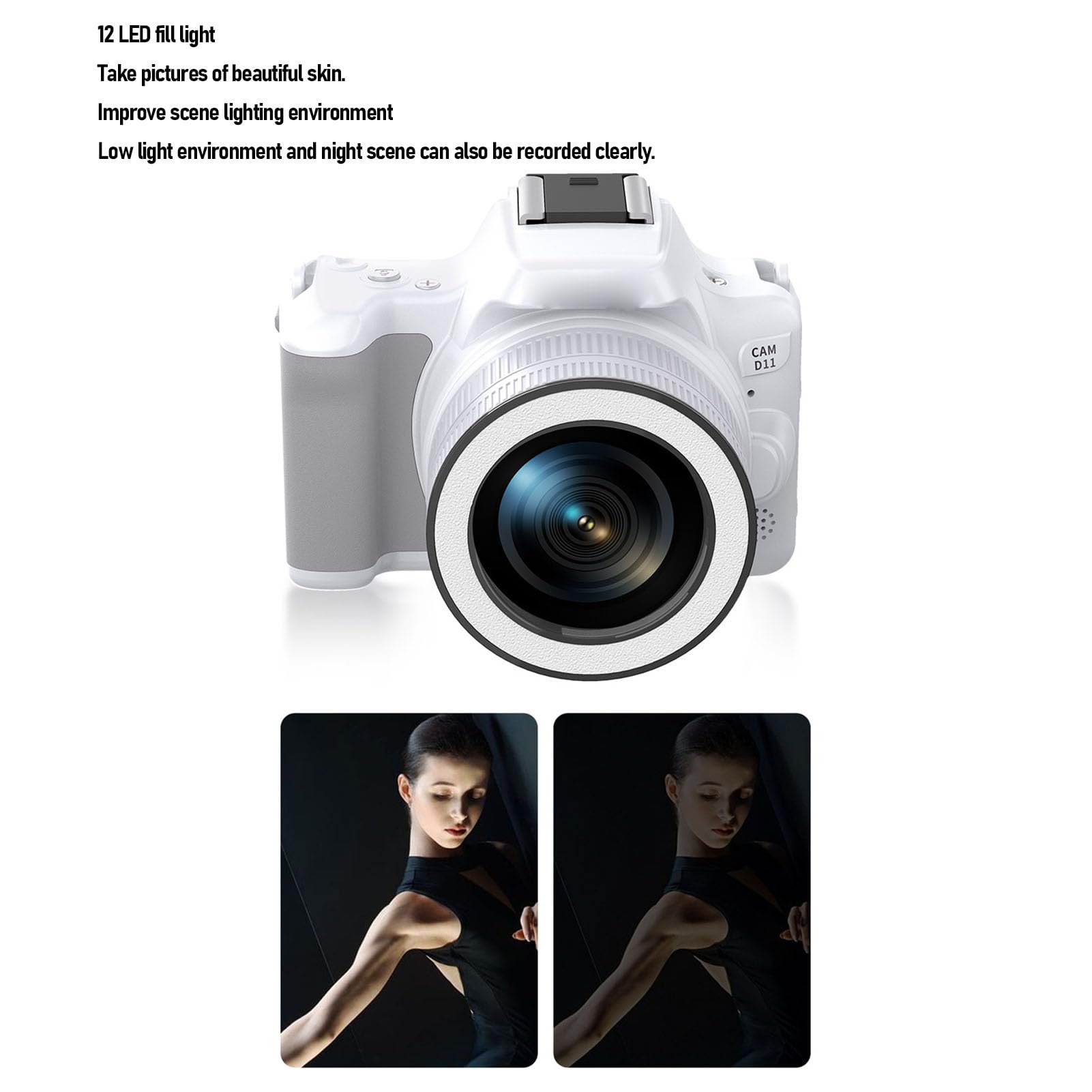 Tbest Przenośny Aparat Cyfrowy 48 MP 2K z Podwójnym Obiektywem i 16-krotnym Zoomem z Filtrami Muzycznymi do Gier do Podróży (WHITE)