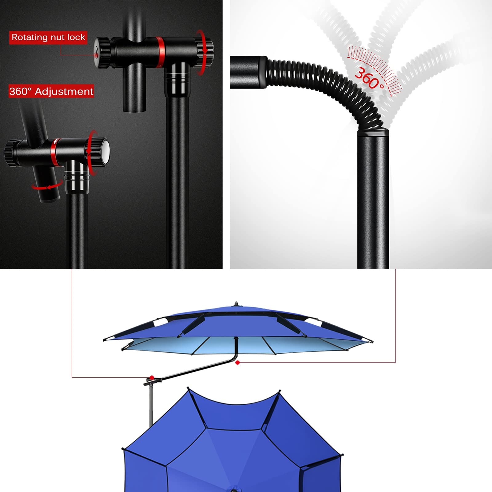 Parapluie Pêche Parasol De Pêche for Ombrage Extérieur, Parasol for Plage, Parasol for Camping, Pare-Soleil, Étanche, Longueur d'arc 200/220/240cm, Auvent Extérieur avec Accessoires