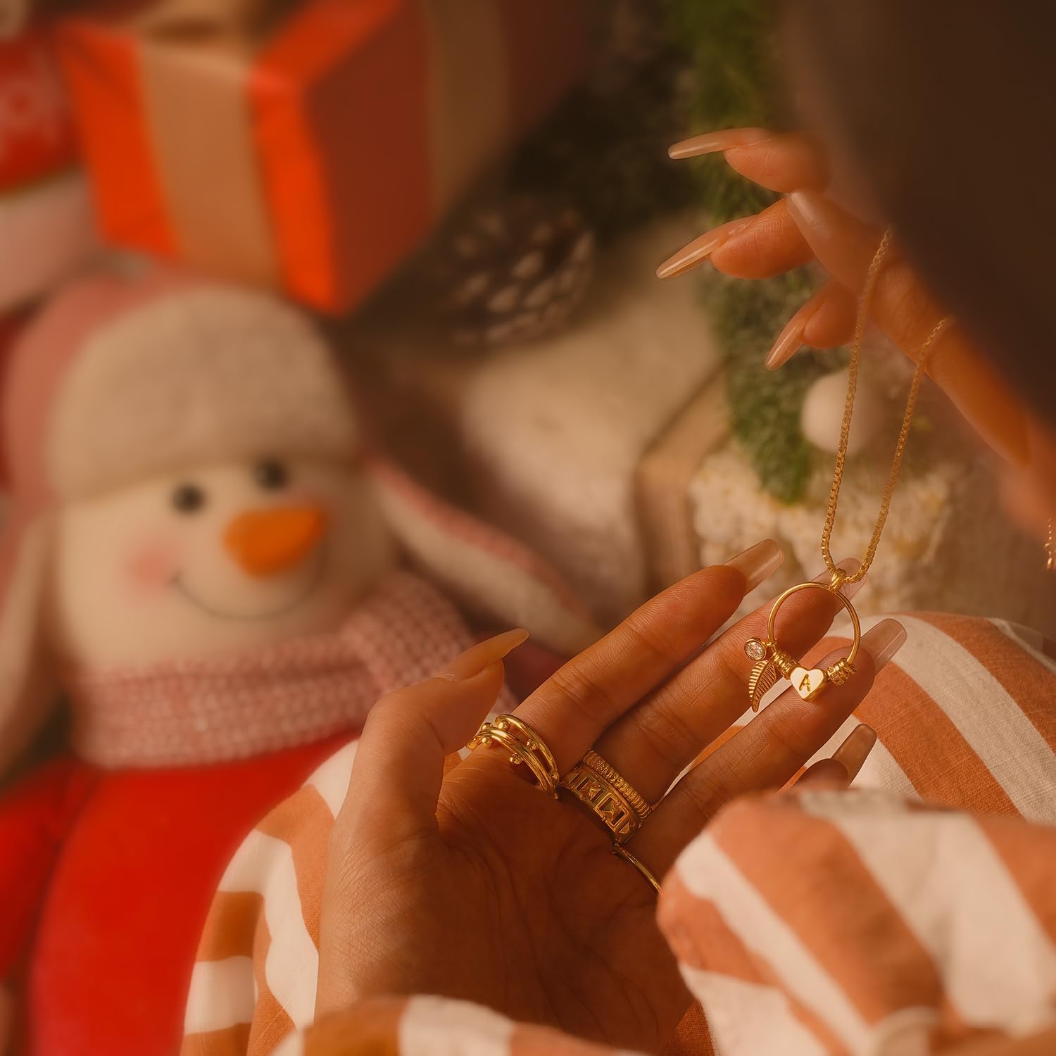 GNIRTSI Gold Initial Necklace for Women Karma Open Circle Pendant with Heart Leaf Beads CZ 14K Gold Plated Minimalist Dainty 2MM Box Chain Personalized Trendy Jewelry Gift for Her Letter S - Image 6