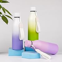 Vista 10 de BJPKPK Botellas de agua aisladas, botella de agua de metal de acero inoxidable de 18 onzas con correa, termo a prueba de fugas sin BPA, tazas