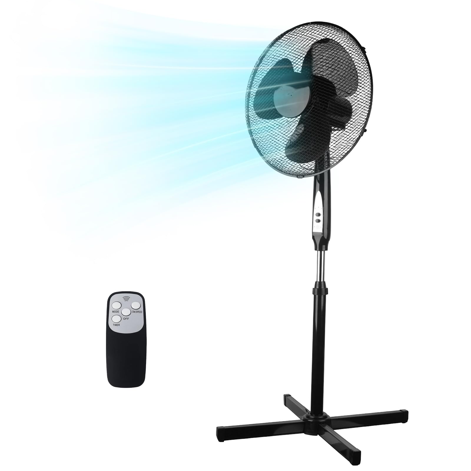 Holywarm 16" Pedestal Fan with Remote Control, 3 Speed & 3 Wind Modes, 7.5H Timer, Adjustable Height, Quiet Oscillating Floor Fan for Home Office (Black)