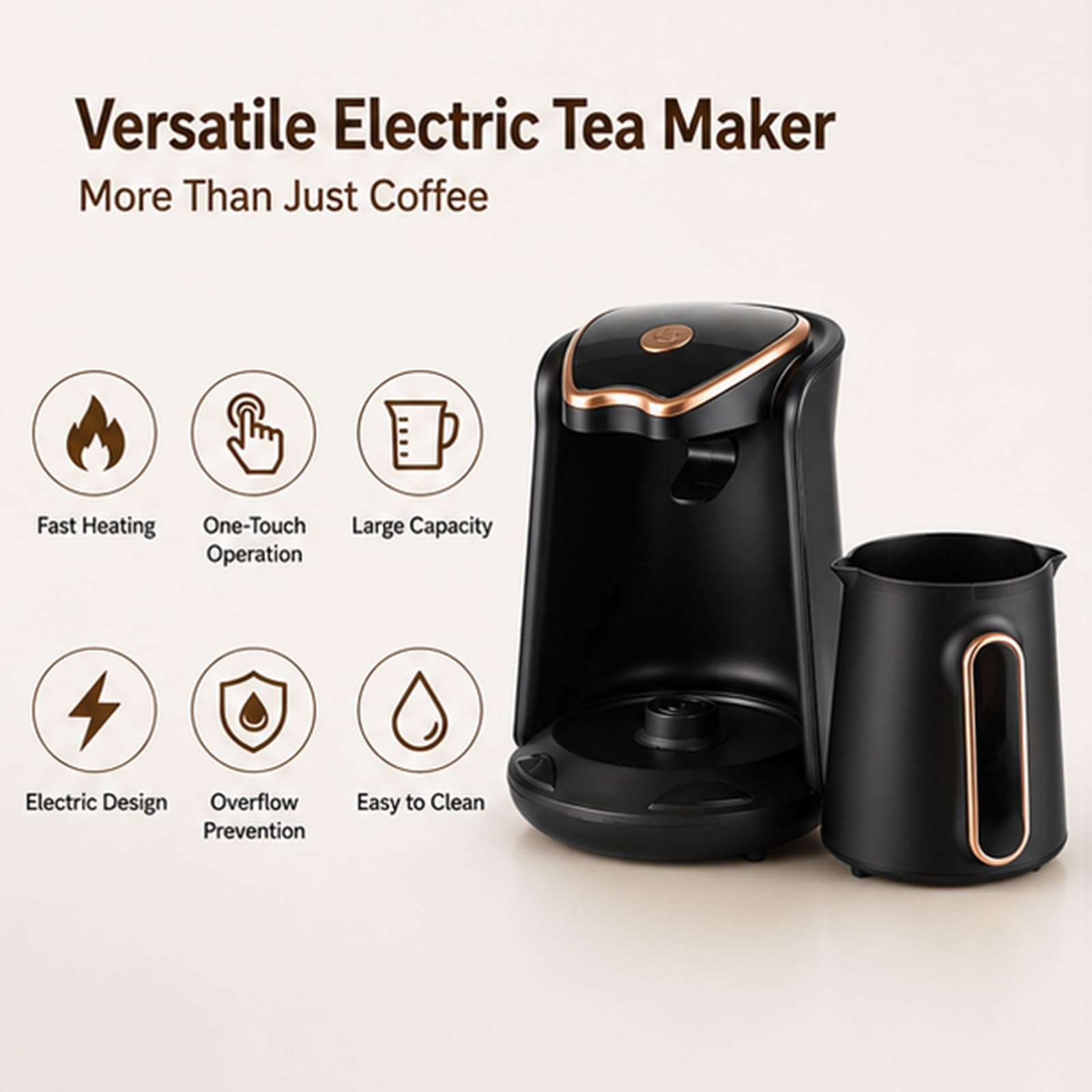 Caffettiera senza BPA, mini bollitore 400W, 3 tazze, bassa temp | Minio Automatico, Portatile, Costante Caldo per Casa, Ufficio, Viaggi, Campeggio