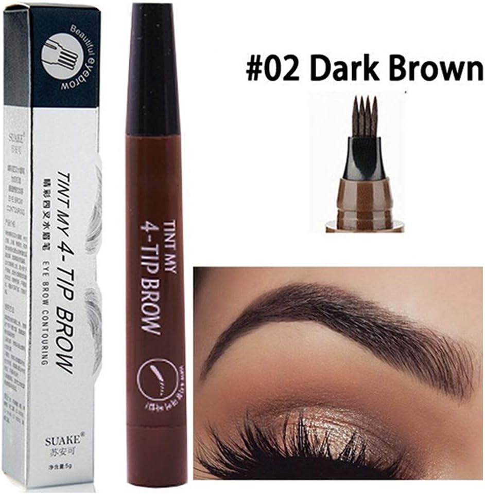Tattoo Eyebrow Pen, 4 Head Fork Tip Eyebrow Tattoo Pen Liquid Brow Enhancer Dye Tint Pencil 2 Dark brown