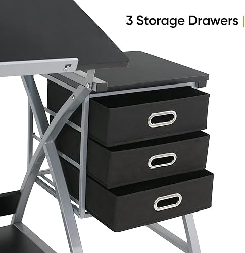 Miniatura 5 de ZENY Mesa de dibujo y taburete, mesa inclinada con cajones, escritorio de dibujo para artistas, mesa de manualidades para dibujo, pintura, lectura,