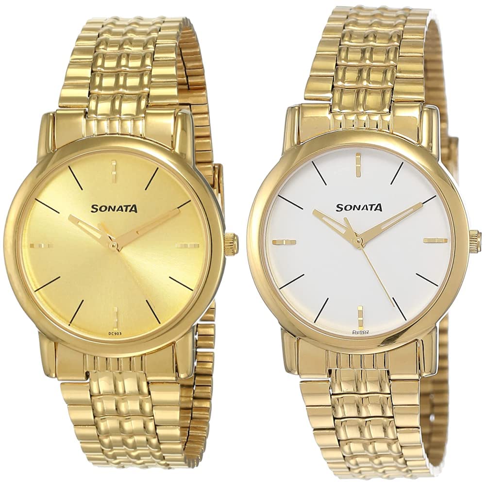 Sonata Men Stainless Steel Analog Gold Dial & White Dial (Nk7987Ym06W + Nk7987Ym05W) | Rakshabandhan Gifts, Band Color-Gold (B07J5PGMW1) Amazon Price History, Amazon Price Tracker