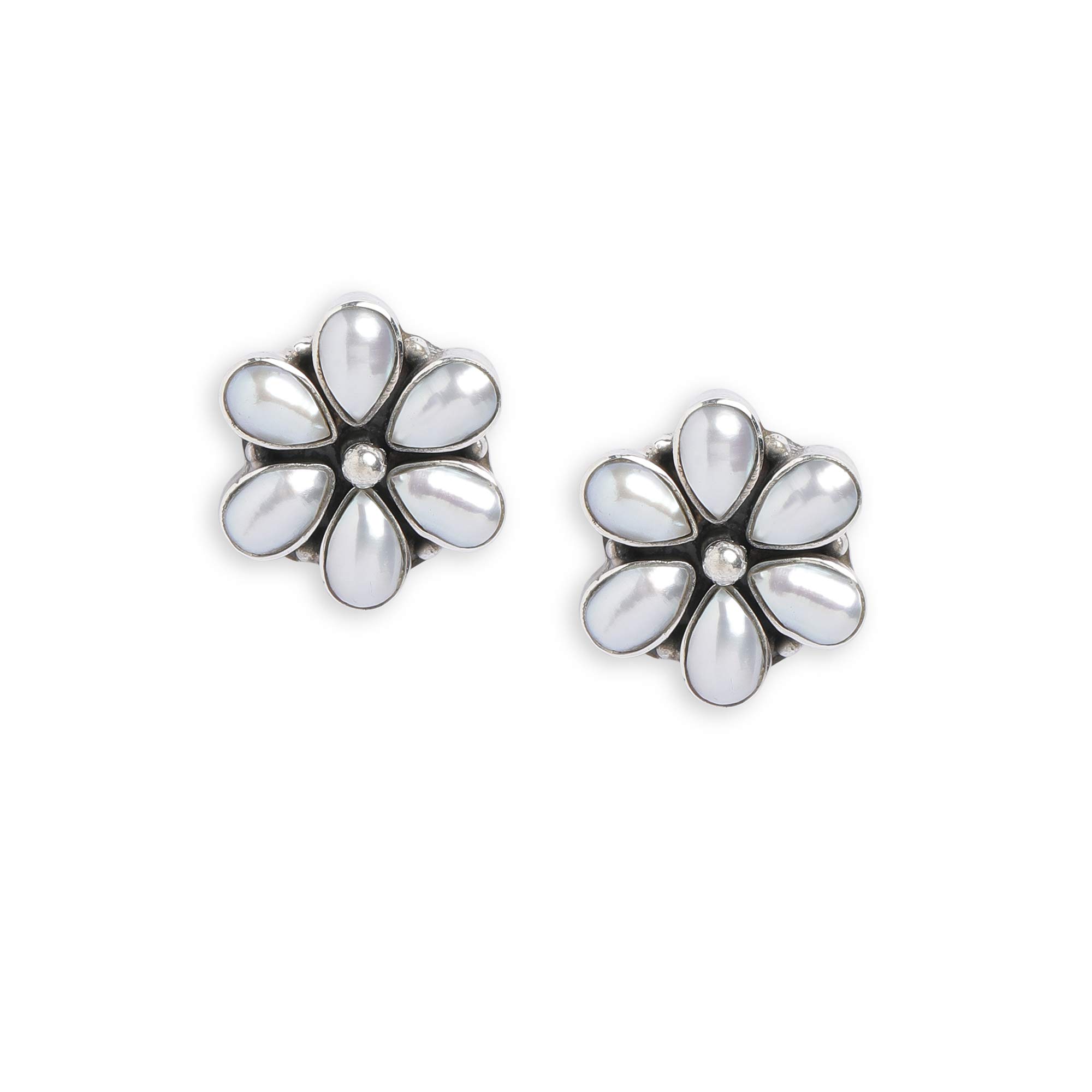 Ahilya Jewels 92.5 Sterling Silver Flower Power Pearl Studs For Women & Girls