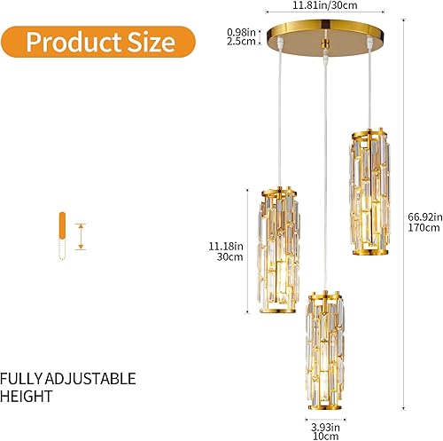 Miniatura 3 de LMQNINE - Iluminación colgante, lámpara colgante moderna, mini candelabros de cristal, lámpara colgante ajustable para cocina, isla, comedor,