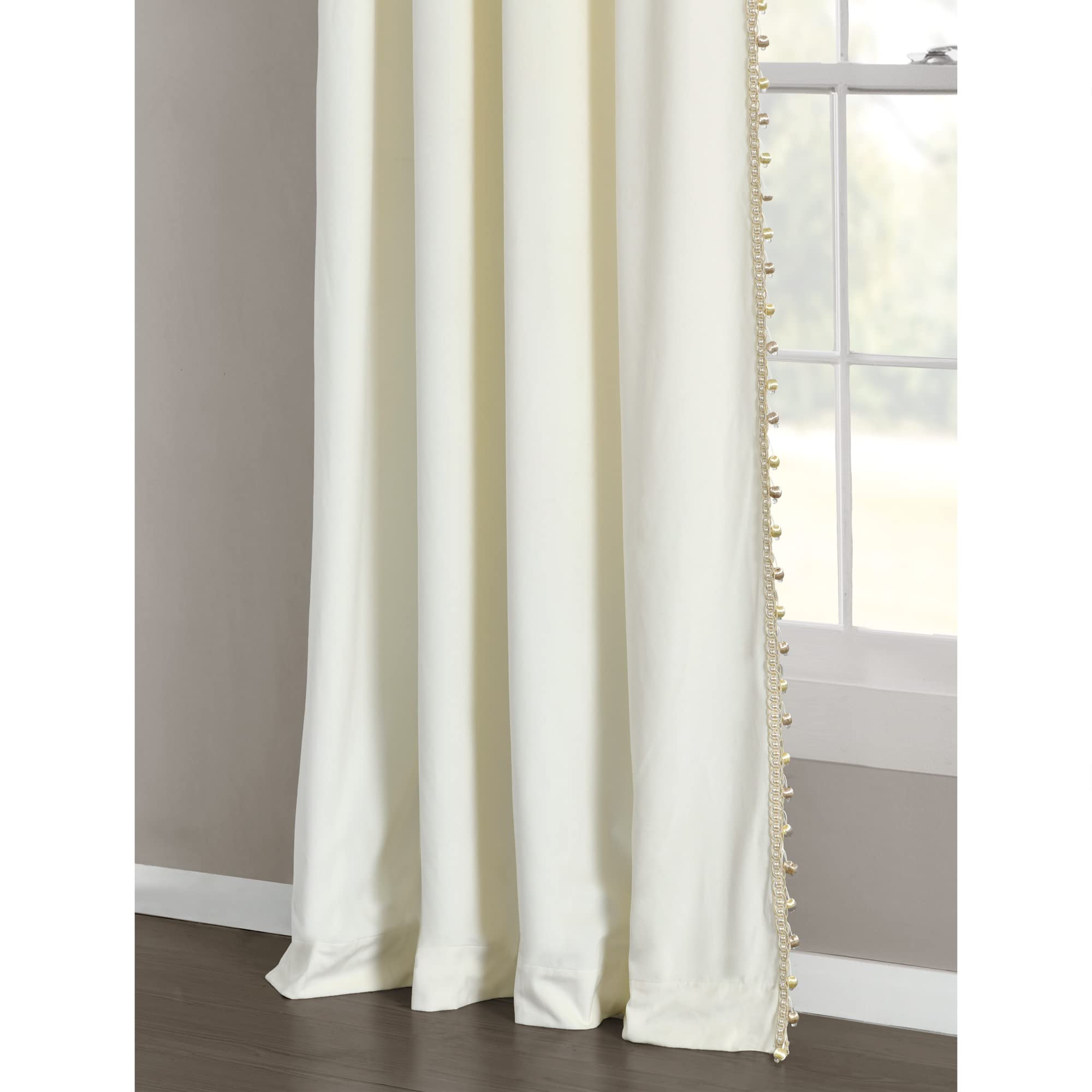 Tenda In Velluto Lush Decor Con Bordo A Pom Pom – Pannello Singolo 132x213 Cm (Colore Tortora)