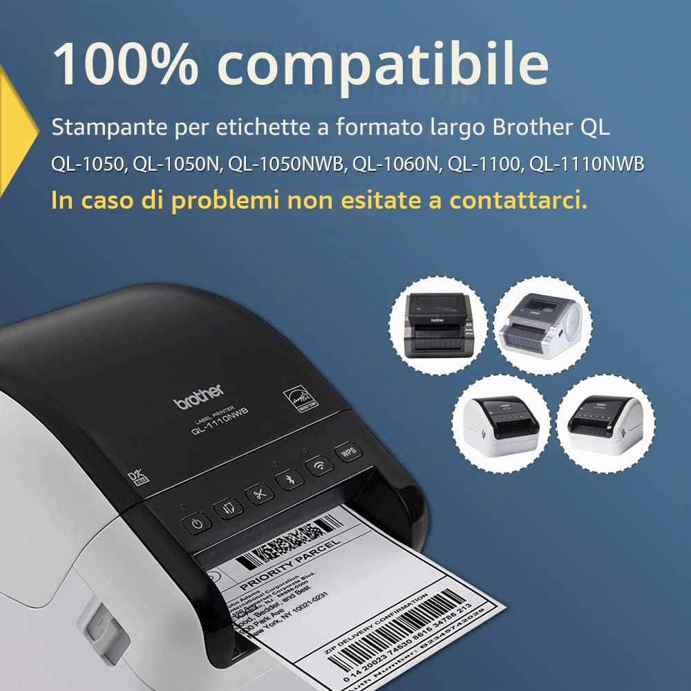 BETCKEY - 10 Rotoli DK-22243 Etichette per Spedizioni Compatibile con Brother, 102mm x 30.48m, 10 Etichette per Stampanti di Etichette Brother QL (2 Portaetichette Riutilizzabili)