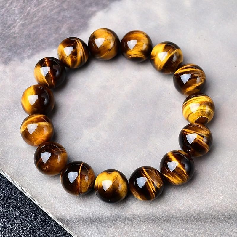 Tiger's Eye Stone Beaded Bracelet, 14mm Natural Gemstone, Adjustable 6-8.5 inches, Golden Brown - Image 7
