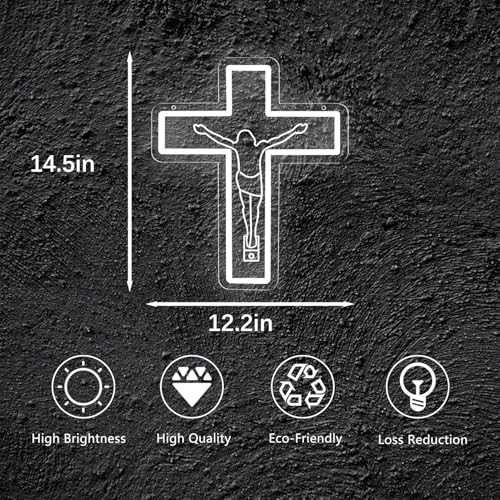 Image of Jesus Saves Crucifix Neon Signs Dimmable Cross Neon Llight Christian Easter wall decor for Home, Sacred Spaces, Prayer Rooms Gift Art-14.5 x 12.2IN-USB Powered-Acrylic