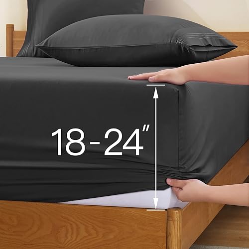 Miniatura 4 de Horbaunal Sábanas King con bolsillo extraprofundo - Se adapta a colchones de 18 a 24 pulgadas de profundidad - Juego de 6 piezas de lujo hotelero