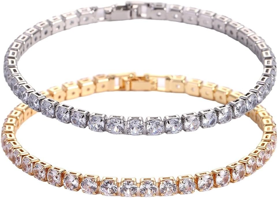 2 Pezzi Set Bracciale Tennis Donna in Argento, Braccialetto Tennis