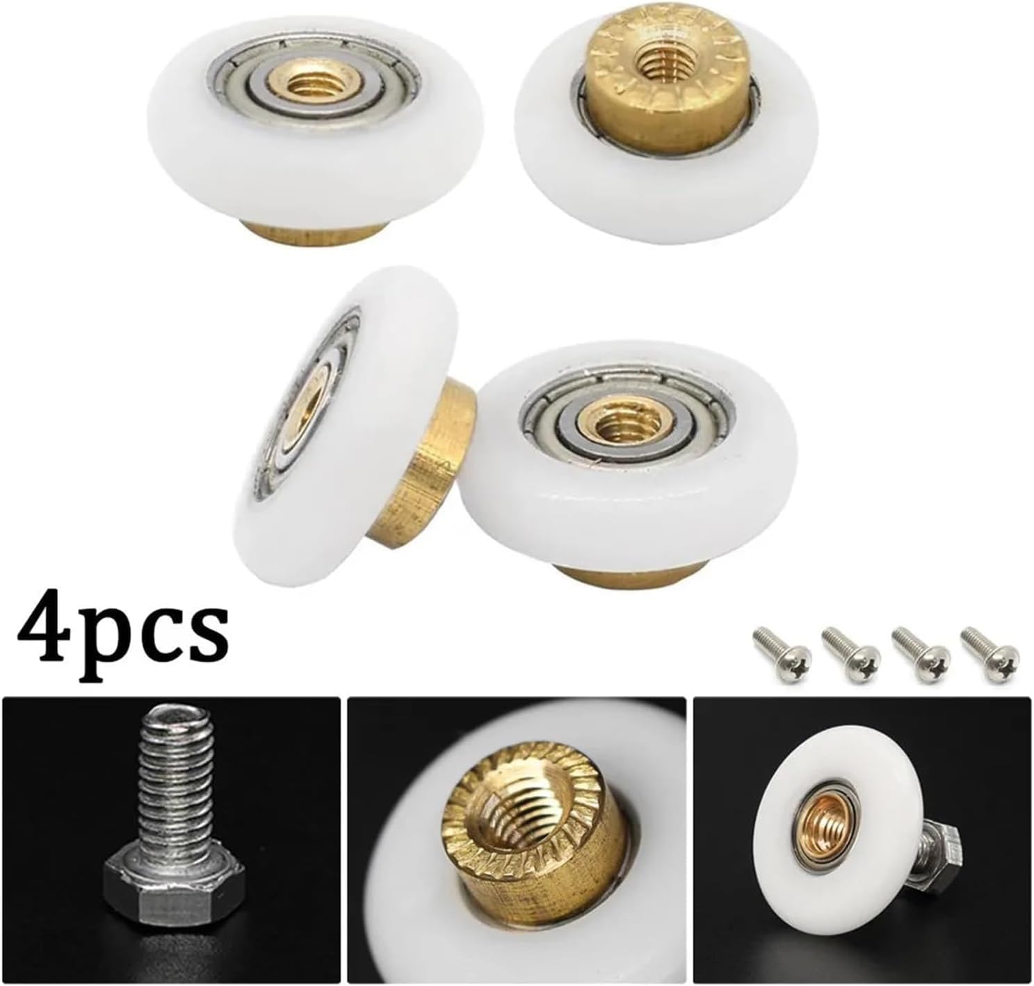 Shower Door Rollers, Shower Door Rollers Replacement for Sliding Glass Doors Set of 4 Wheels(27mm)