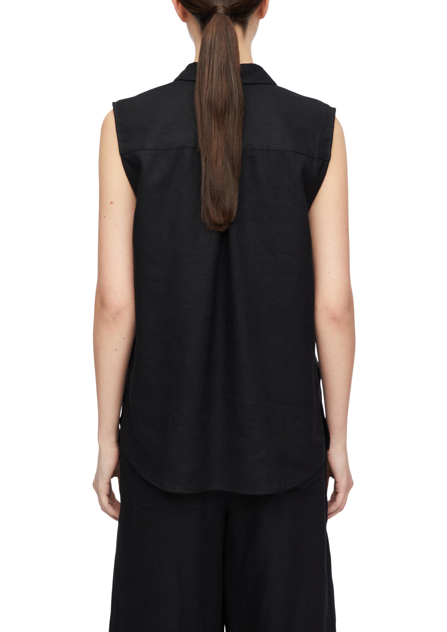 Comma Damen Bluse aus Leinenmix – Relaxed Fit, verlängert, ärmellos, Brusttaschen