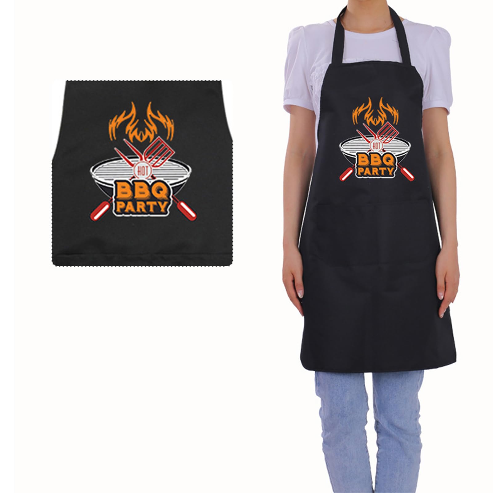 Biglumin Delantales - Delantal cocina hombre Delantales para barbacoa, delantales serigrafiados, corbatas ajustables y correas para el cuello, delantales divertidos regalos originales, negro.