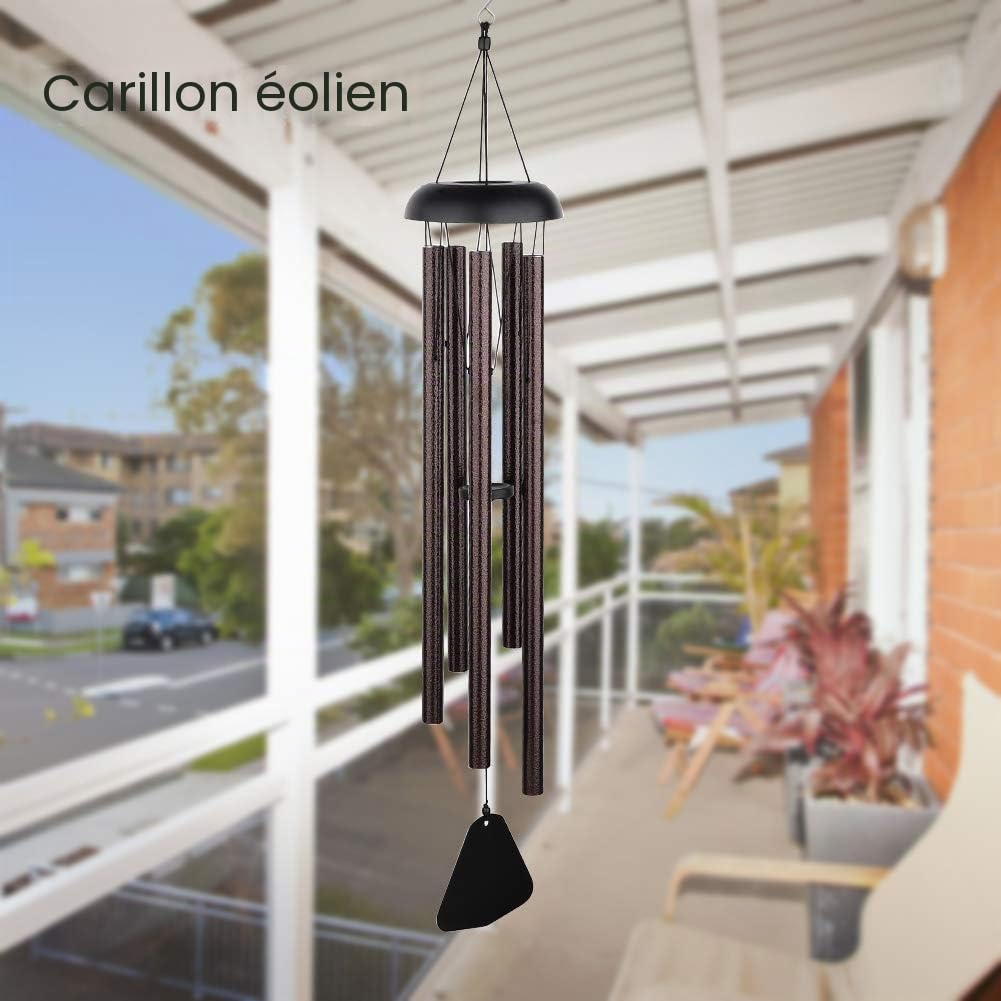 Grand carillon à vent 91 cm avec 5 tubes en métal pour décoration de jardin