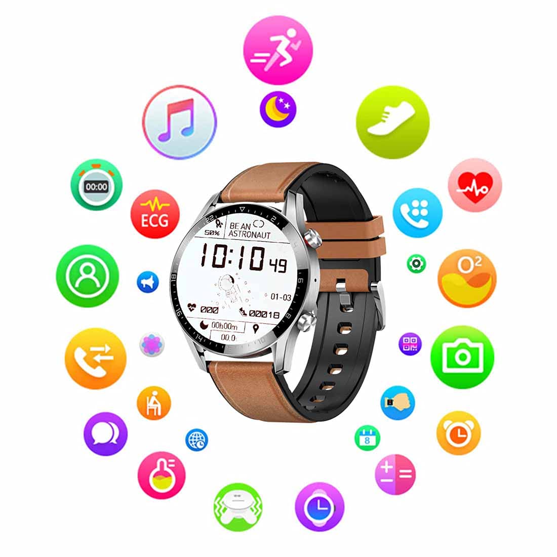 Fitness Tracker, Smart Watches IP67 wodoszczelny zegarek do spania 1,2 cala Full Touch stoper aktywności, zegarek do biegania, unisex, brązowy, Pasek