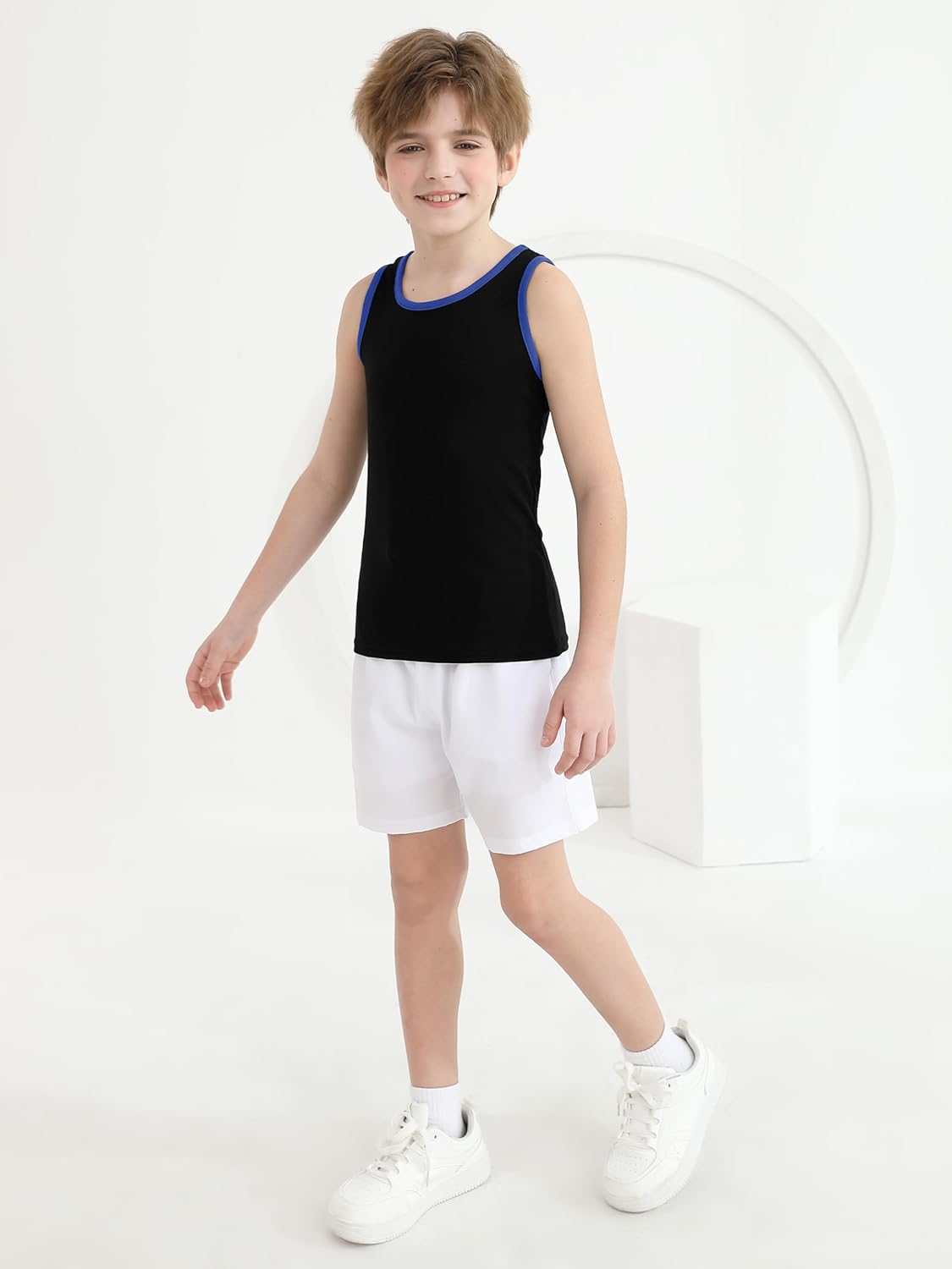 Poroka 5 Pack Boys' Tank Undershirt Sleeveless Tank Tops Assorted Colors Round Neck Cotton Tank Tops - Image 3