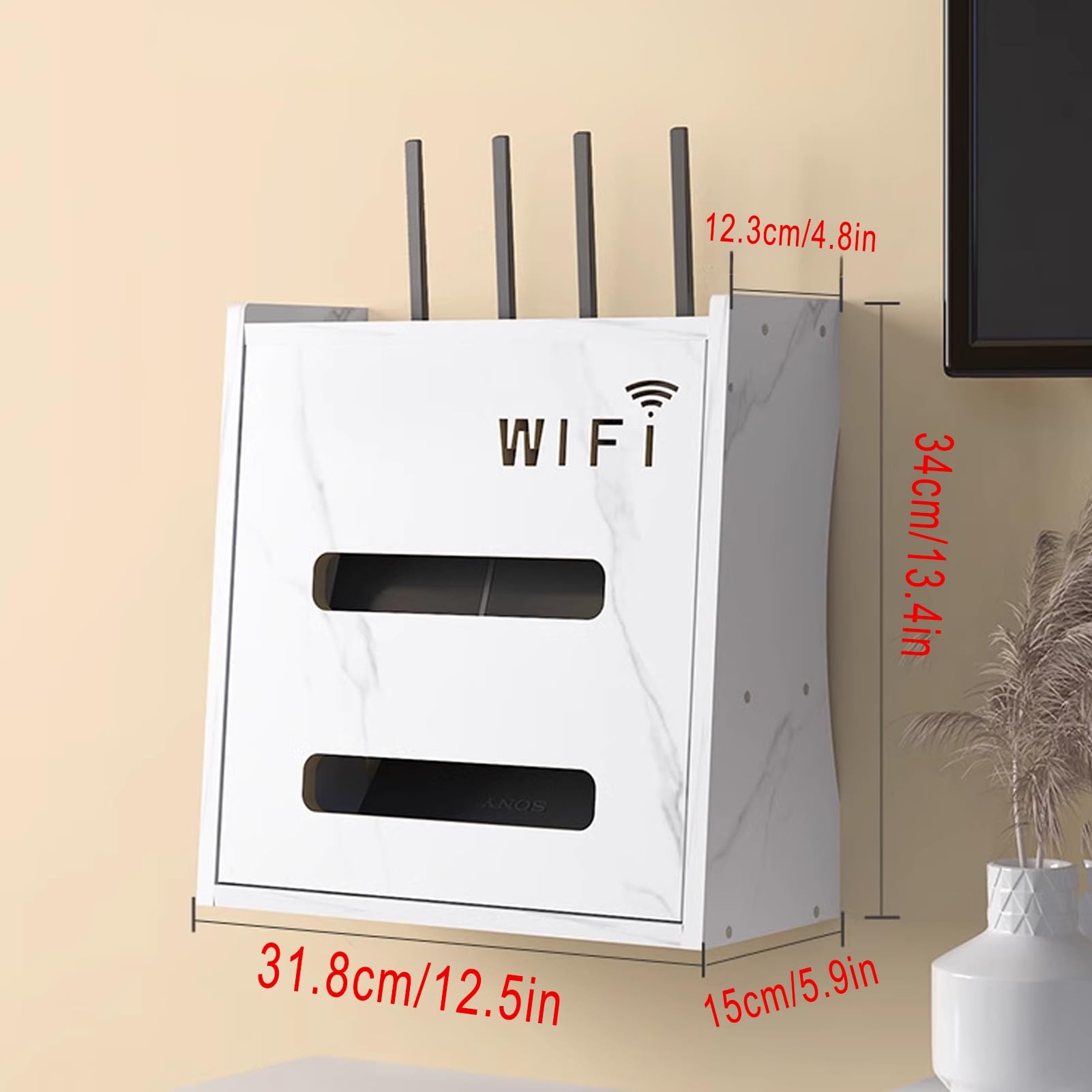 Support Mural en Bois pour routeur WiFi, Support pour Modem, multiprise et Cache-câbles, adapté à Une Utilisation au Bureau et à la Maison (Blanc).
