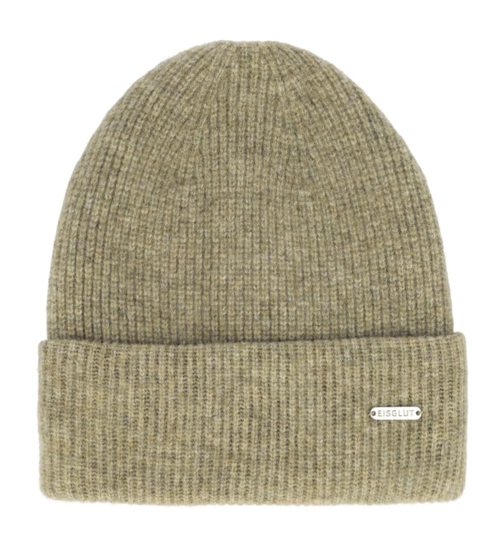 Eisglut Knitted hat with Cuff Undinel Designed in Germany, Taupe, One Size Fits All