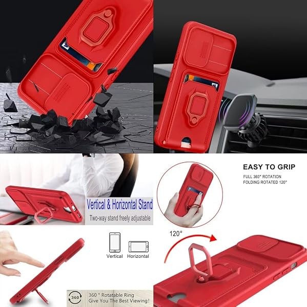 Cover Compatibile con iPhone 16 Pro Max, Cover con Cordino Tracolla, Slidable Fotocamera Protezione Custodia,Supporto,Slot Schede, Silicone Case (Rosso) - 4