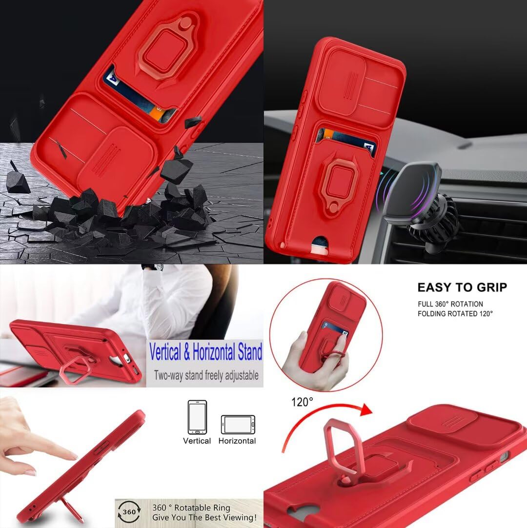Funda Compatible con Xiaomi Redmi Note 8,Cuello Cordón Carcasa Silicona Suave,Ranura con Tarjetas,Carcasa Cubierta cámara Deslizante Proteger, Anillo Soporte (Rojo) - 5