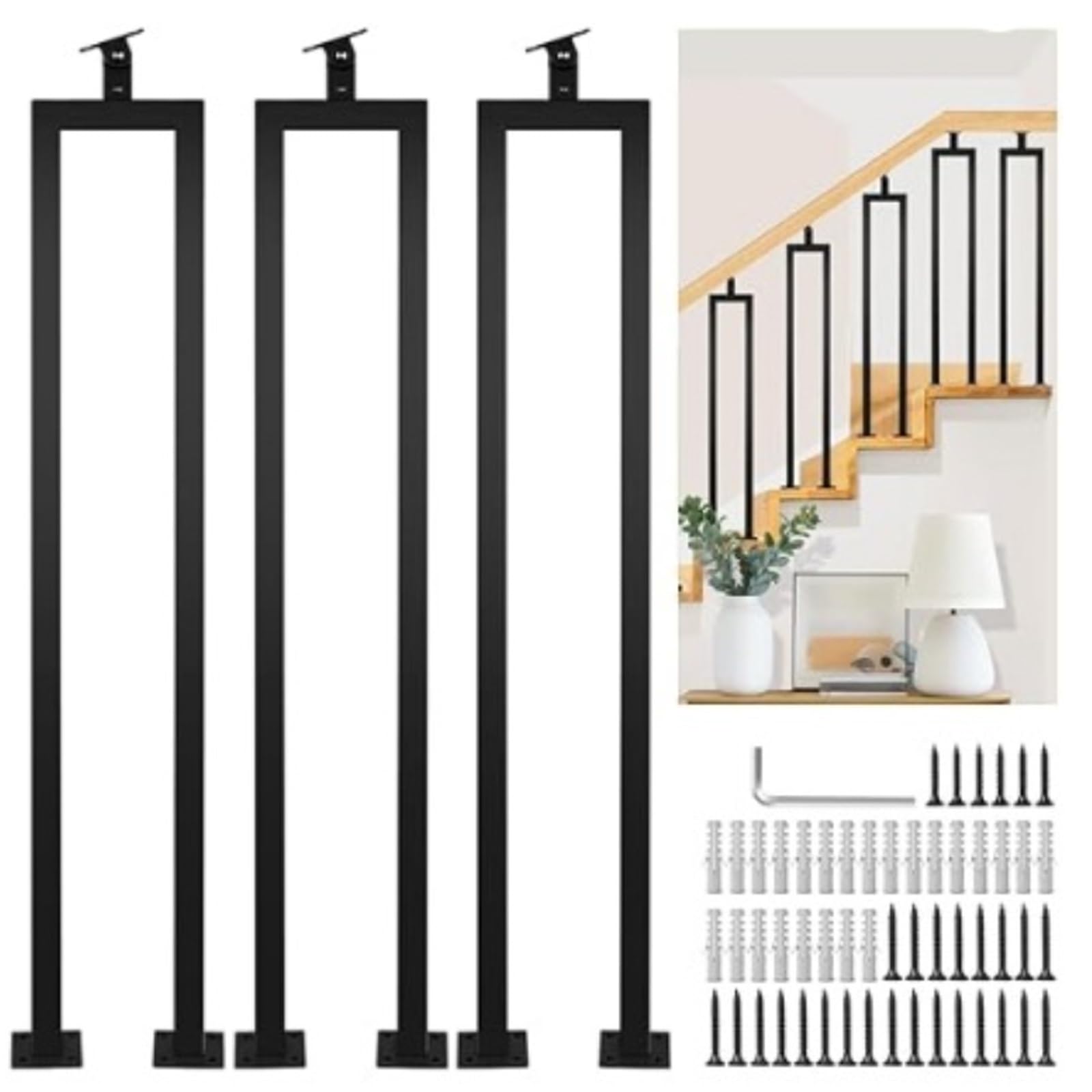 Soporte de pasamanos para escaleras en forma de U y 3 balaustres ajustables exteriores de pared