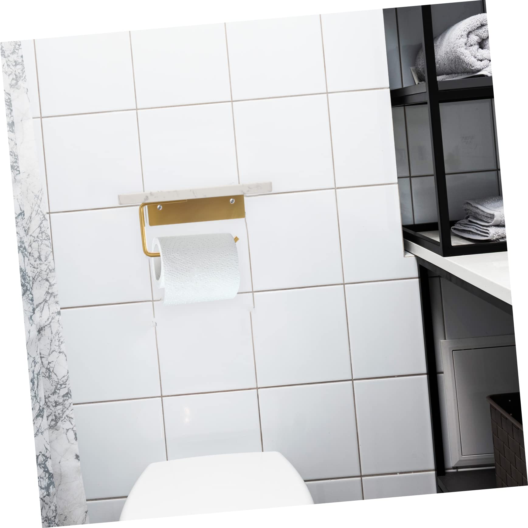 POPETPOP Portarrollos de Papel Higiénico de Mármol Blanco con Estante, Montaje en Pared, Fácil de Instalar, para Baño y Almacenamiento