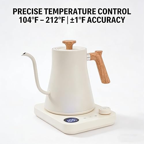 Miniatura 8 de Hervidor eléctrico de cuello de cisne, tetera eléctrica, 1200 W, hervidor de control de temperatura de acero inoxidable de 0.9 L, control de