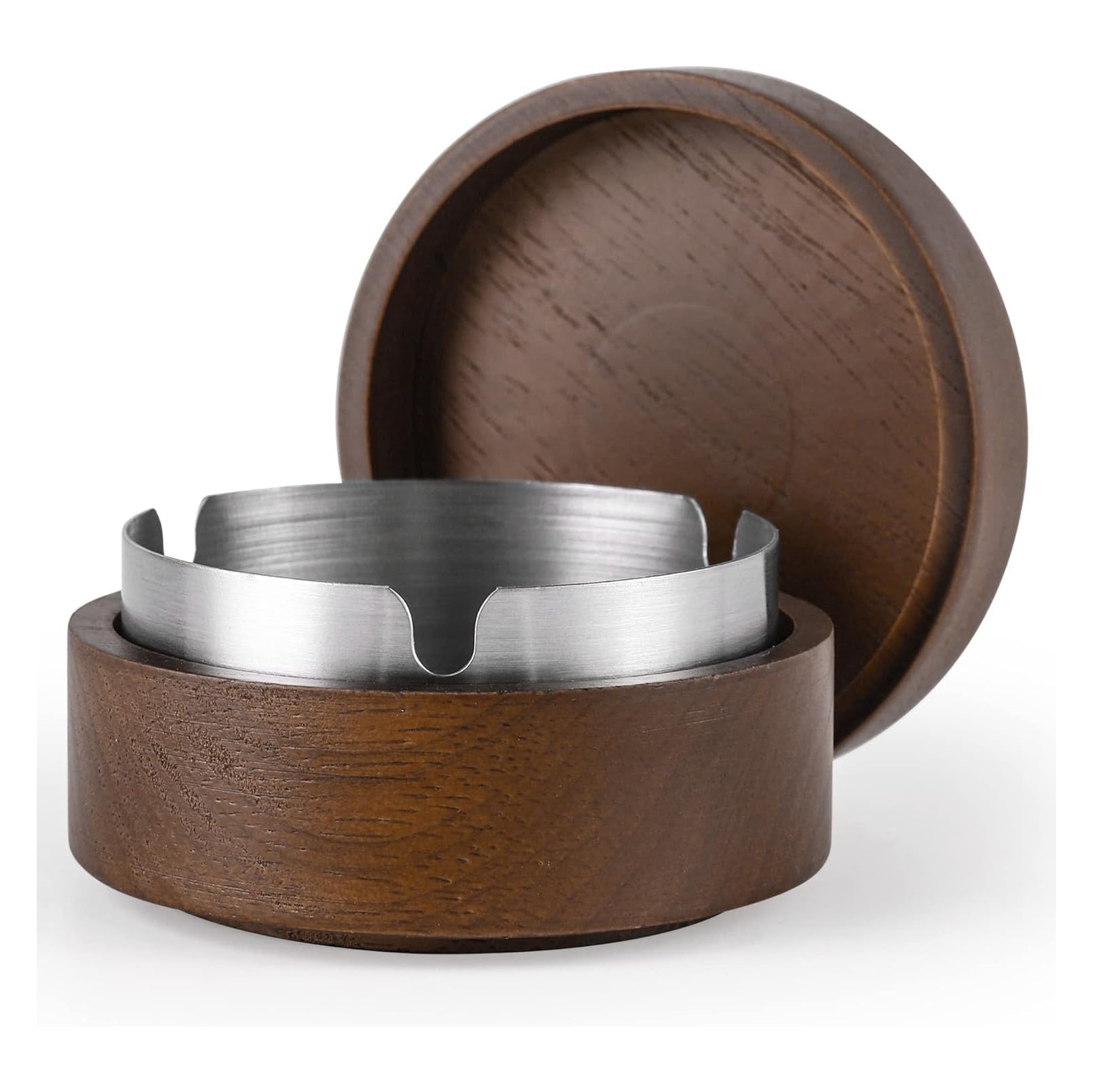 Wooden Ashtray with Lid Stainless Steel Liner Ash Tray Windproof Durable Easy to Clean Cool Ashtrays for Indoor or Outdoor, Office & Home - Small-picture-24