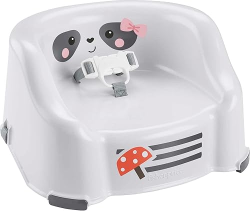 Fisher-Price Asiento elevador para niños pequeños y silla de comedor portátil, mapache, asiento elevador simple de limpieza y comodidad