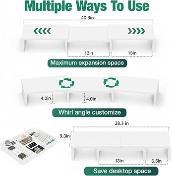 OPNICE Desk Organizer, Dual Computer Monitor Stand Riser with Drawer, Office Desk Accessories & Workspace Organizers, White