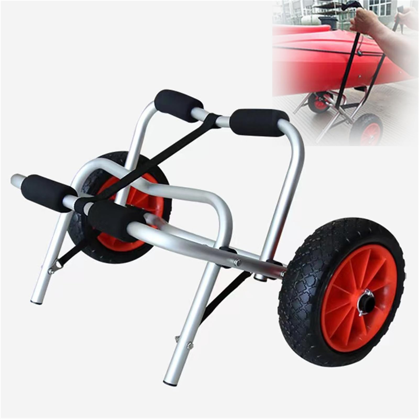 Carrito de kayak y canoa resistente con ruedas de 10 pulgadas, fácil transporte para barcos, tablas de surf y equipo de pesca, perfecto para aventuras al aire libre