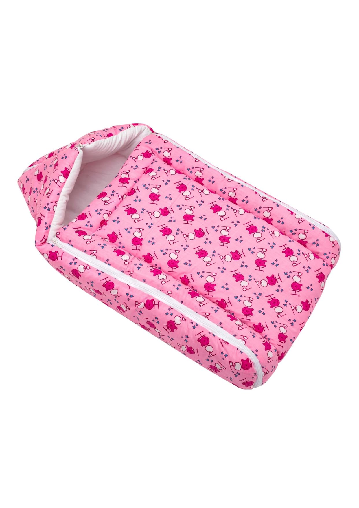 ABONY PRINTS Soft Cotton Sleeping Bag for Babies, Toddlers, and Infants, with Zipper Closure, Floral, Teddy bear, Pooh Print (PINK)