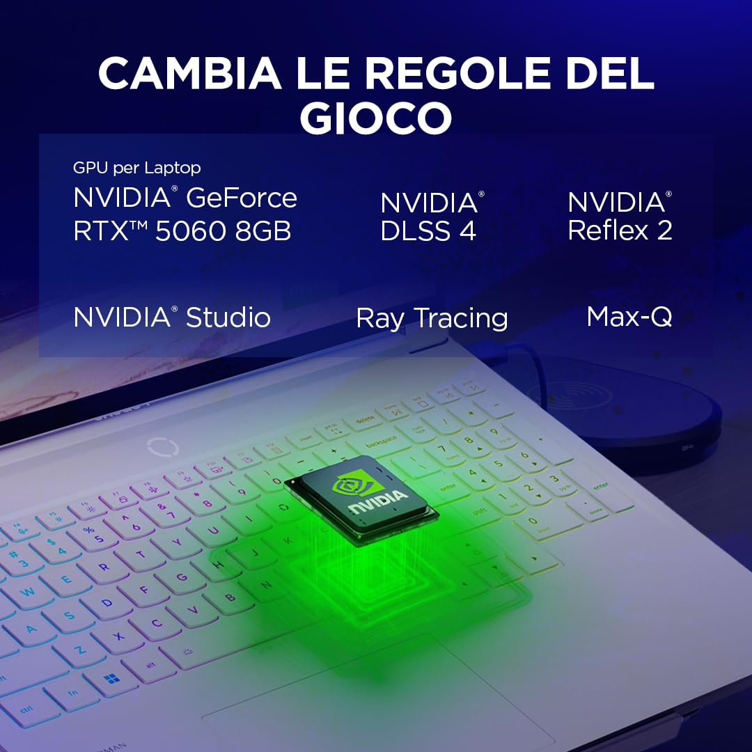 Lenovo Legion 7 Gaming Laptop - Display OLED WQXGA 16" 240Hz, Nvidia GeForce RTX 5060 8GB, Intel Core Ultra 7 255HX, RAM 32GB, SSD 1T, Windows 11 Home, Tastiera RGB italiana - Glacier White