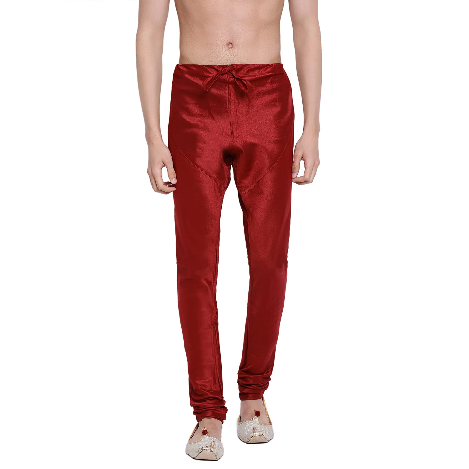 Men's Solid Maroon Colour Art Silk Pyjamas-image-5