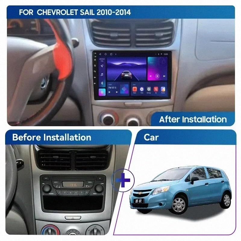 Radio Coche 2 DIN Android Auto Chevrolet Sail 2011 2012 2013 con Bluetooth Aux 2