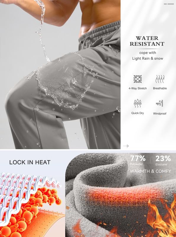 Pudolla Men's Fleece Lined Sweatpants with Zipper Pockets Winter Warm Water Resistant Athletic Pants for Workout Running - Image 3