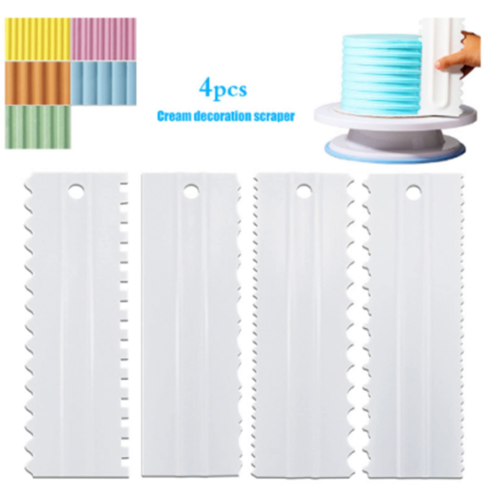 Set di 3 raschietti per torte in plastica, spatola, pasta fondente, crema per torte, pettine per glassa, raschietto per torte, decorazione torte (bianco