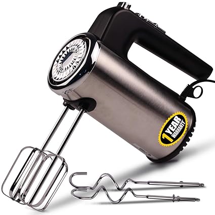 iBELL HM620L 300-W Hand Mixer/Beater/Blender/Electric Cream Maker for Cakes with Base 5 Speed Control and 2 stainless Steel Beaters, 2 Dough Hooks (Black/Silver)